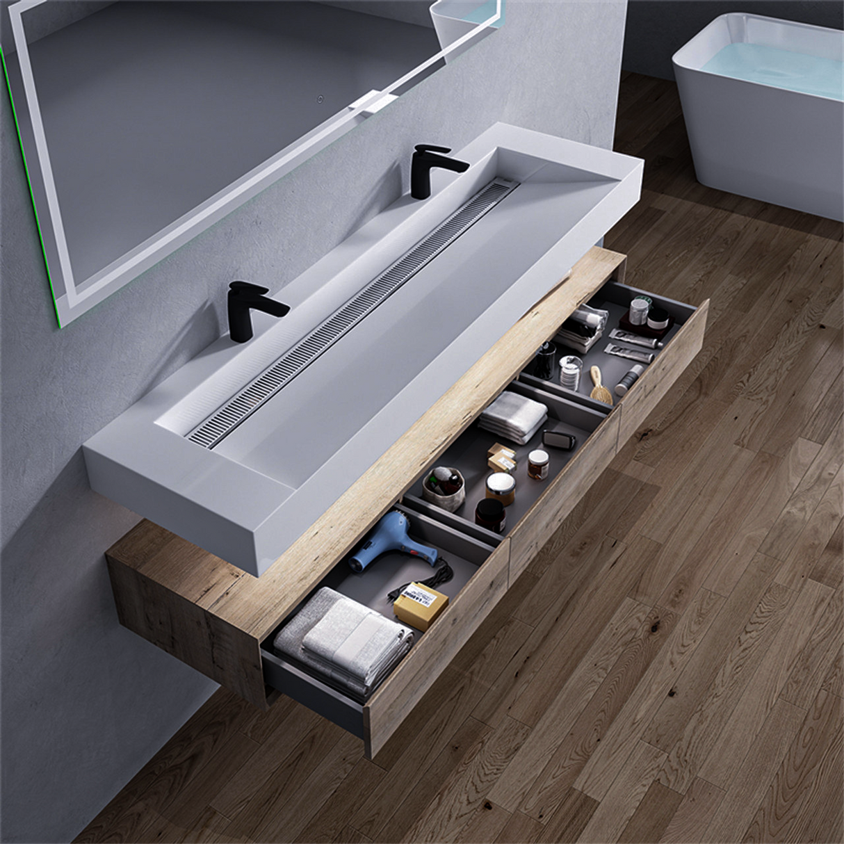 Alysa 72" Floating Bathroom Vanity Set with FLX16 Acrylic Sink/Double Faucet Hole