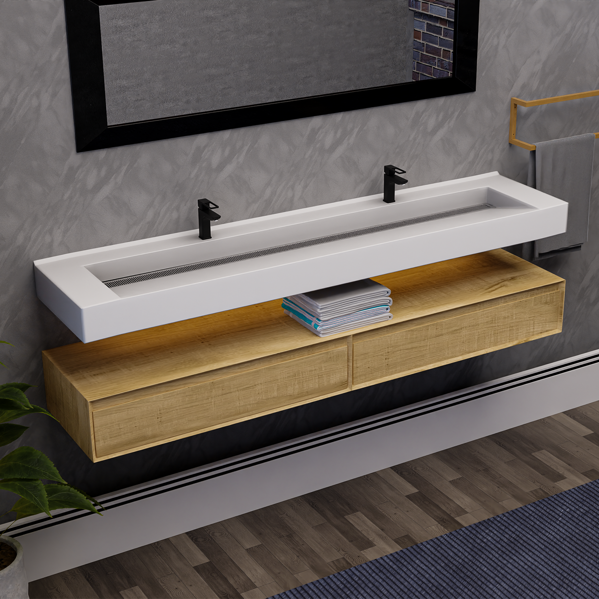 Alysa 84" Floating Bathroom Vanity Set with FLX16 Acrylic Sink & Double Faucet Holes