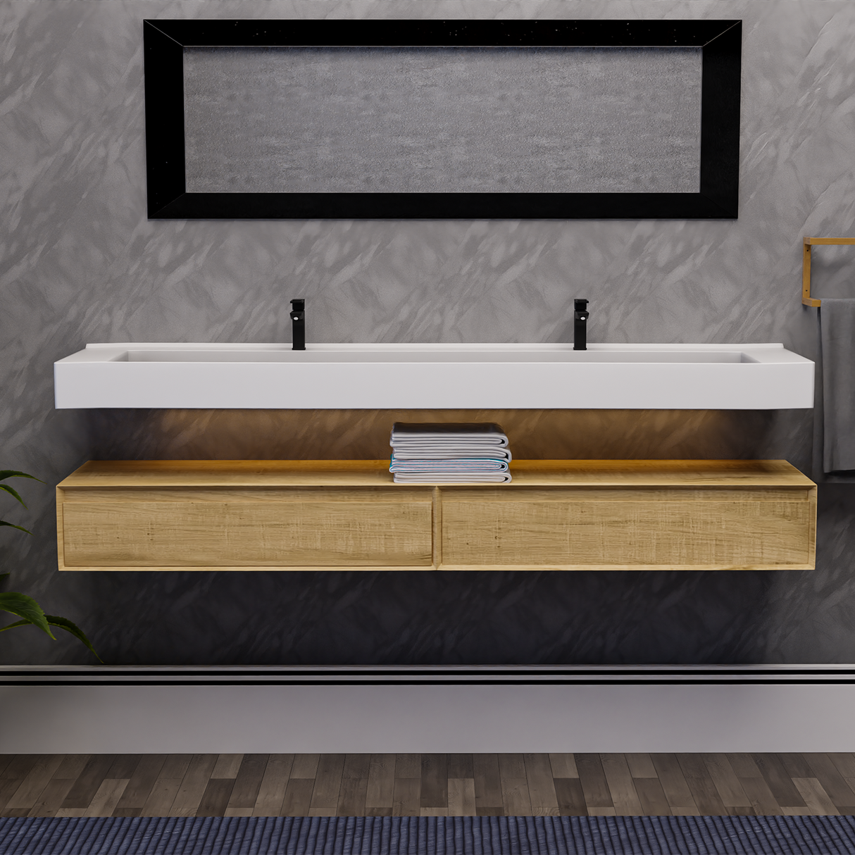 Alysa 84" Floating Bathroom Vanity Set with FLX16 Acrylic Sink & Double Faucet Holes