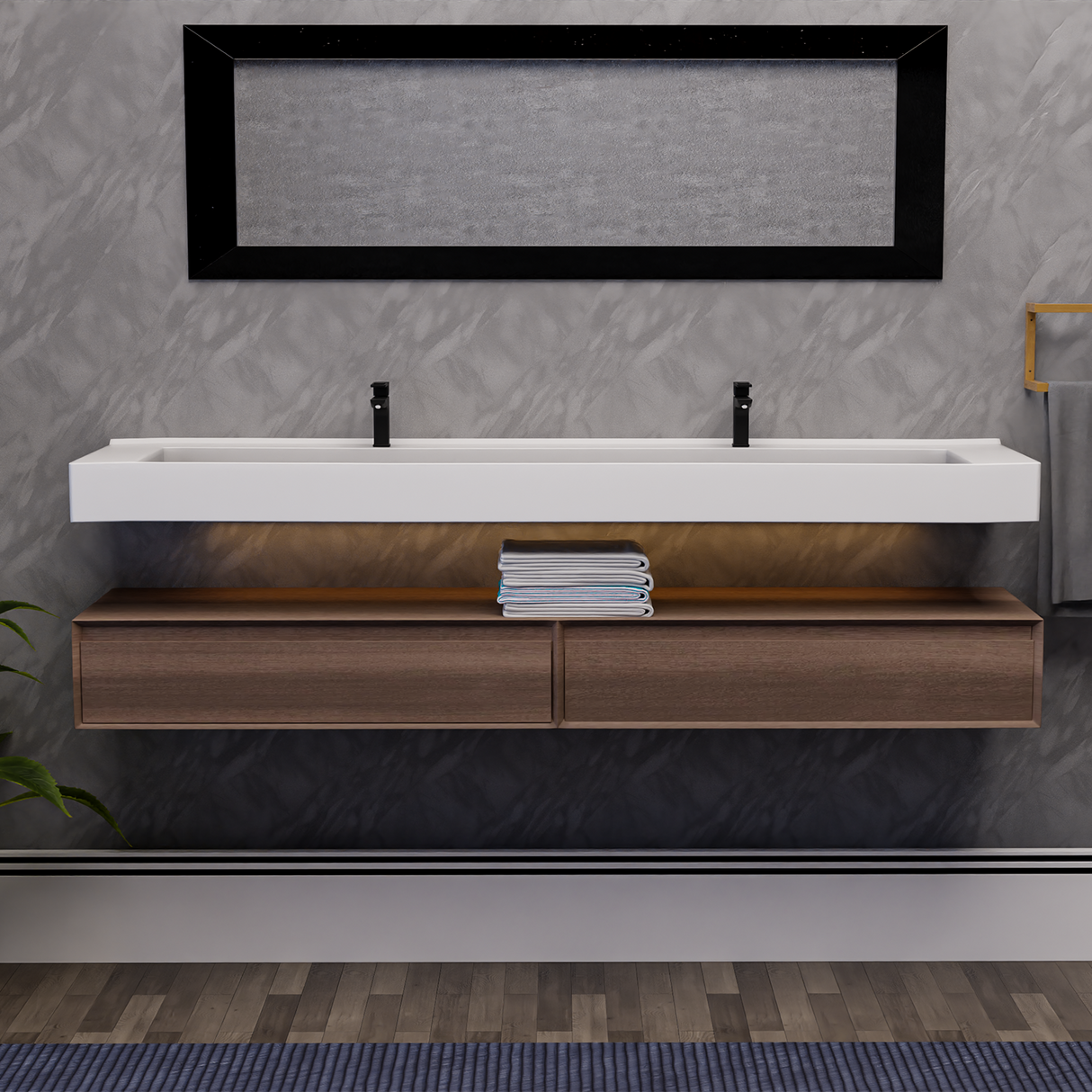 Alysa 84" Floating Bathroom Vanity Set with FLX16 Acrylic Sink & Double Faucet Holes