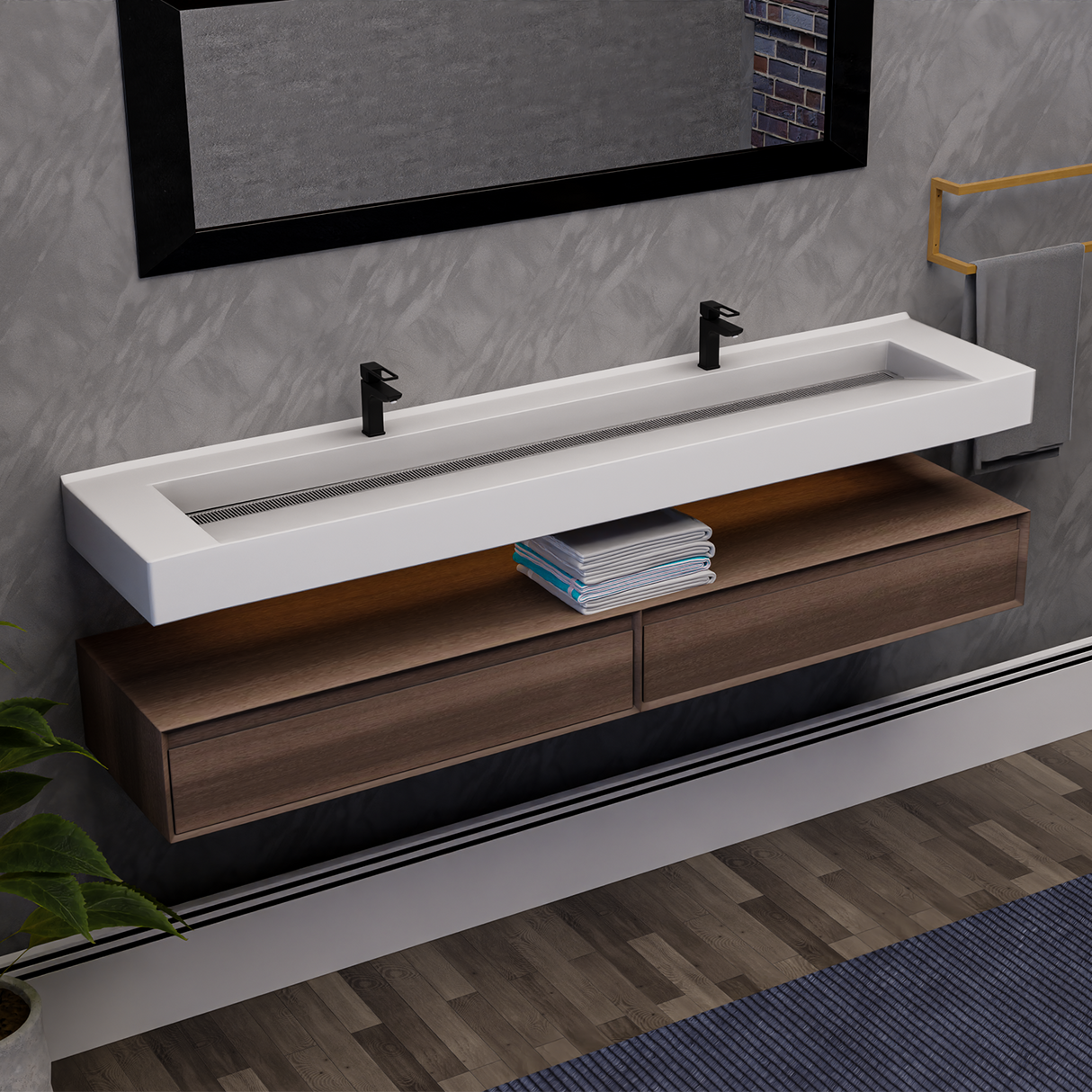 Alysa 84" Floating Bathroom Vanity Set with FLX16 Acrylic Sink & Double Faucet Holes