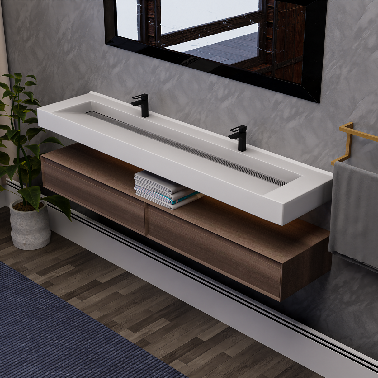 Alysa 84" Floating Bathroom Vanity Set with FLX16 Acrylic Sink & Double Faucet Holes