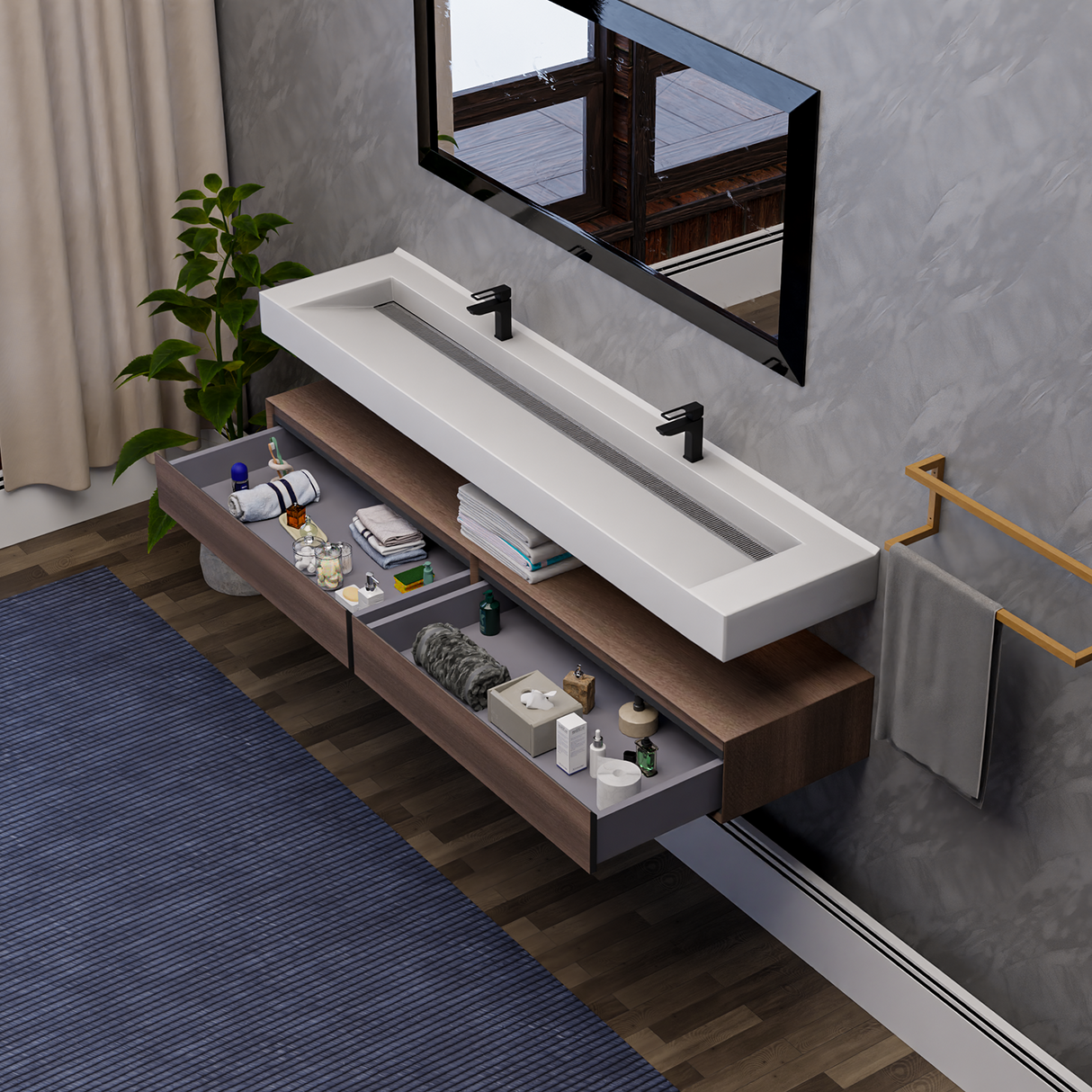 Alysa 84" Floating Bathroom Vanity Set with FLX16 Acrylic Sink & Double Faucet Holes