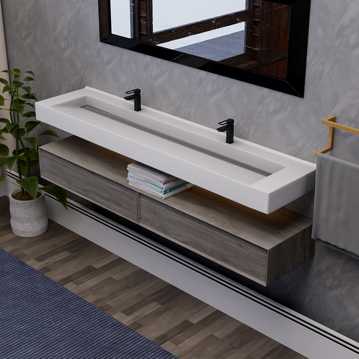 Alysa 84" Floating Bathroom Vanity Set with FLX16 Acrylic Sink & Double Faucet Holes
