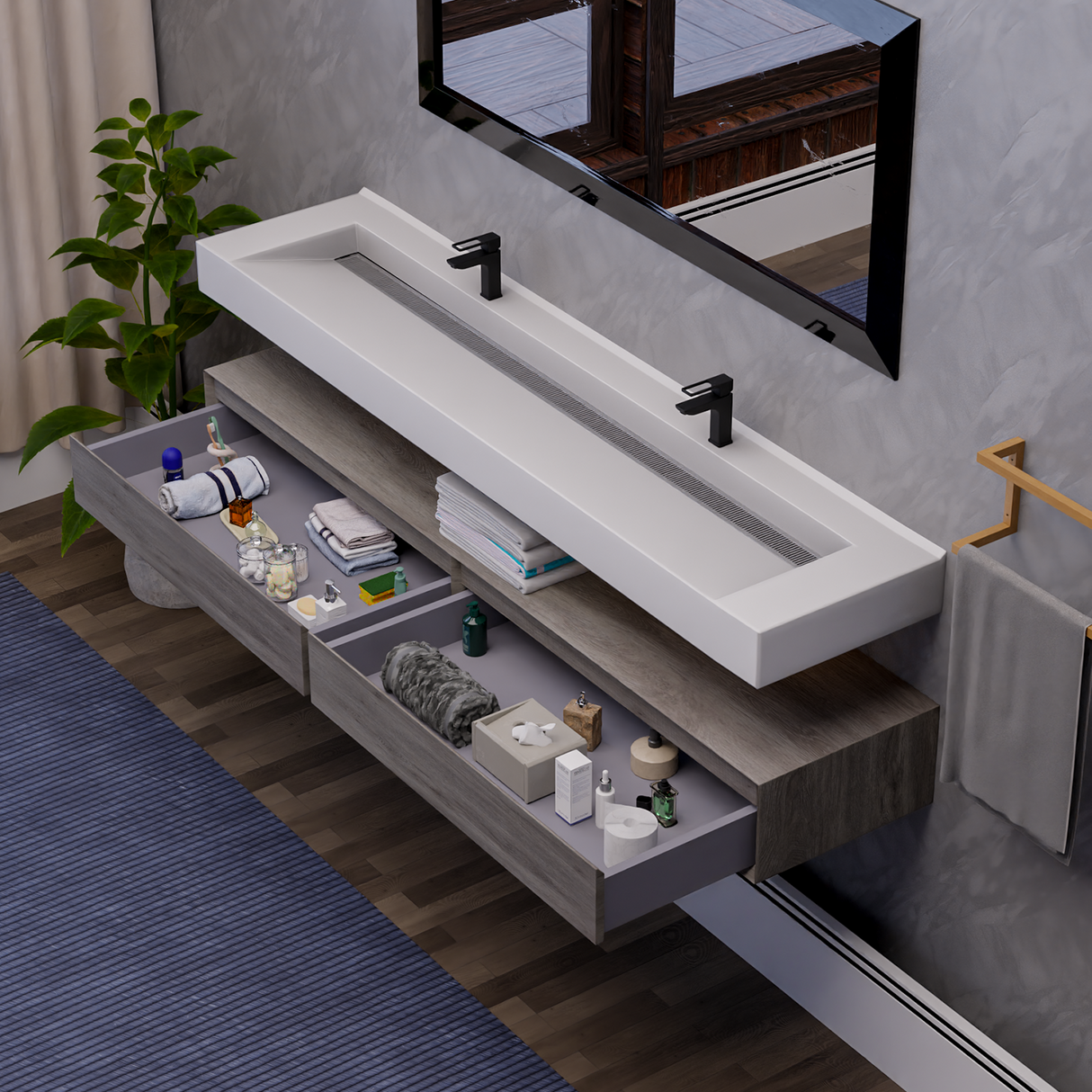 Alysa 84" Floating Bathroom Vanity Set with FLX16 Acrylic Sink & Double Faucet Holes