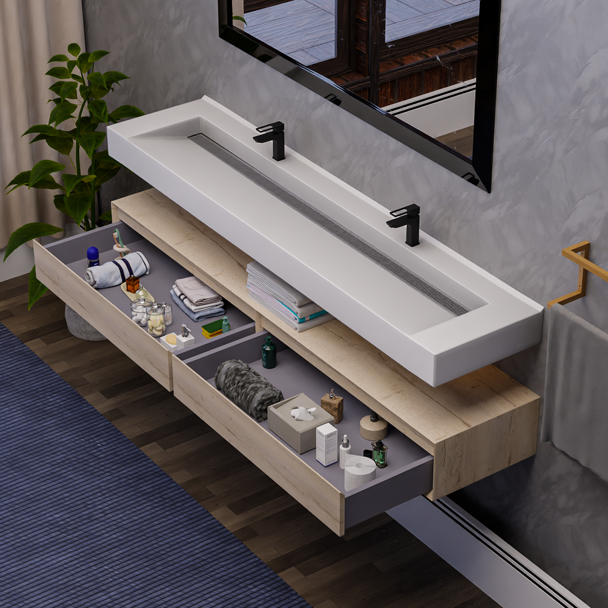 Alysa 84" Floating Bathroom Vanity Set with FLX16 Acrylic Sink & Double Faucet Holes
