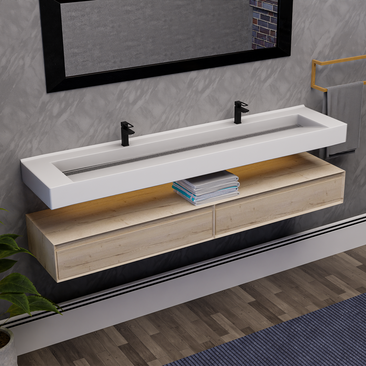 Alysa 84" Floating Bathroom Vanity Set with FLX16 Acrylic Sink & Double Faucet Holes