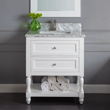 30" Elizabeth Freestanding Solid Wood White Bathroom Vanity with Carrara Natural Marble Sink Top with 4 In. Backsplash