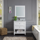 30" Elizabeth Freestanding Solid Wood White Bathroom Vanity with Carrara Natural Marble Sink Top with 4 In. Backsplash