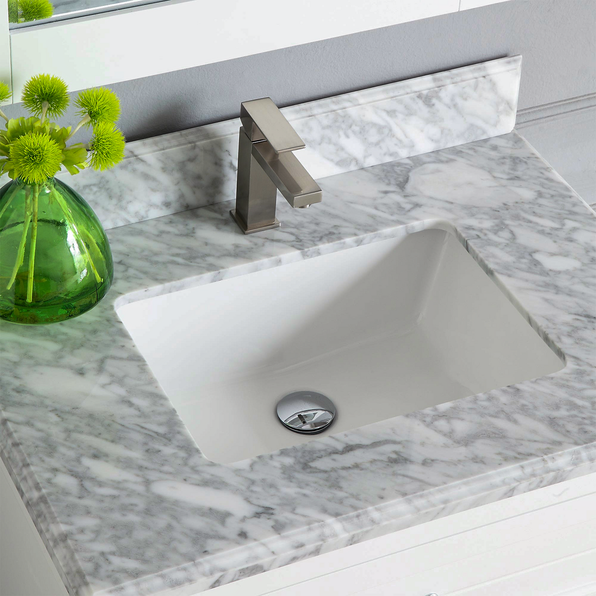 30" Elizabeth Freestanding Solid Wood White Bathroom Vanity with Carrara Natural Marble Sink Top with 4 In. Backsplash