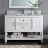 48" Elizabeth Freestanding Solid Wood White Bathroom Vanity with Carrara Natural Marble Sink Top with 4 In. Backsplash