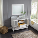 48" Elizabeth Freestanding Solid Wood White Bathroom Vanity with Carrara Natural Marble Sink Top with 4 In. Backsplash