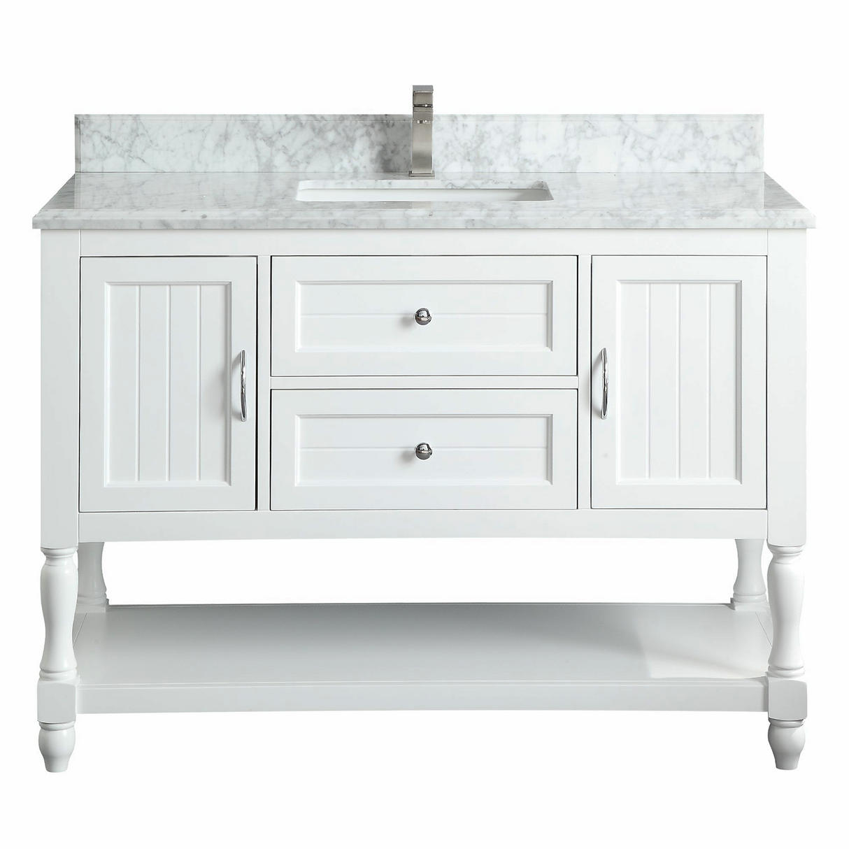 48" Elizabeth Freestanding Solid Wood White Bathroom Vanity with Carrara Natural Marble Sink Top with 4 In. Backsplash