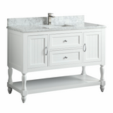 48" Elizabeth Freestanding Solid Wood White Bathroom Vanity with Carrara Natural Marble Sink Top with 4 In. Backsplash
