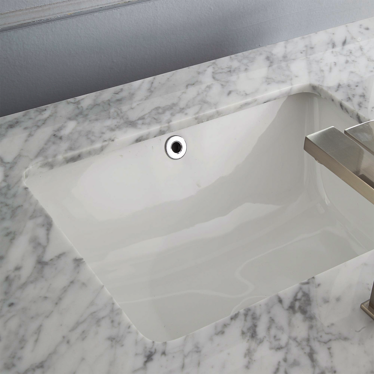 48" Elizabeth Freestanding Solid Wood White Bathroom Vanity with Carrara Natural Marble Sink Top with 4 In. Backsplash