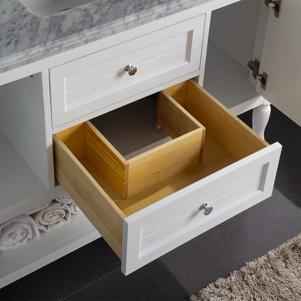 48" Elizabeth Freestanding Solid Wood White Bathroom Vanity with Carrara Natural Marble Sink Top with 4 In. Backsplash