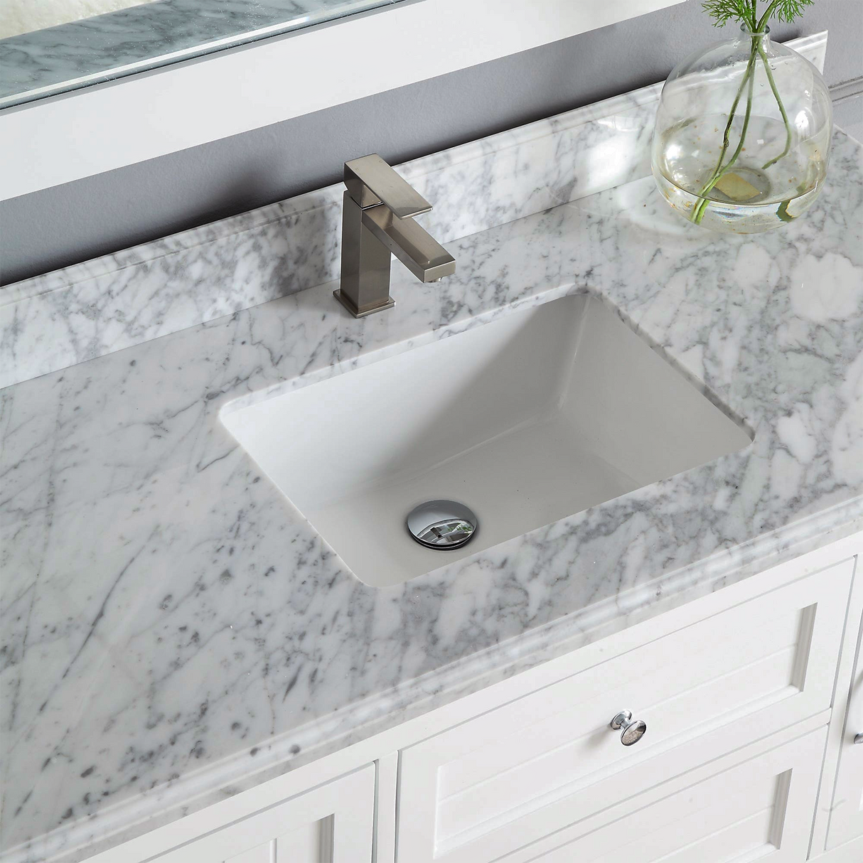 48" Elizabeth Freestanding Solid Wood White Bathroom Vanity with Carrara Natural Marble Sink Top with 4 In. Backsplash