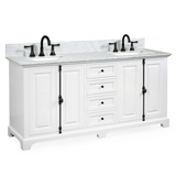 60" Icon Premium Freestanding Solid Wood White Bathroom Vanity with 1 In. Thick Premium Carrara Natural Marble Double Sink Top with 4 In. Backsplash