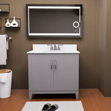 Gray 36" Luton Freestanding Solid Wood Bathroom Vanity With Crystal White Engineered Stone Sink Top & 4 In. Backsplash in Nature Wood Finish