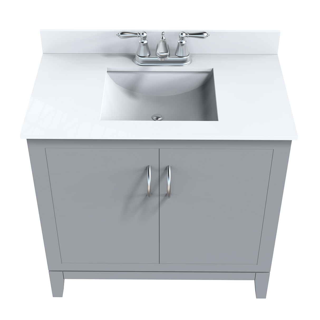 Gray 36" Luton Freestanding Solid Wood Bathroom Vanity With Crystal White Engineered Stone Sink Top & 4 In. Backsplash in Nature Wood Finish