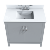 Gray 36" Luton Freestanding Solid Wood Bathroom Vanity With Crystal White Engineered Stone Sink Top & 4 In. Backsplash in Nature Wood Finish