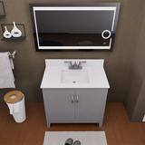 Gray 36" Luton Freestanding Solid Wood Bathroom Vanity With Crystal White Engineered Stone Sink Top & 4 In. Backsplash in Nature Wood Finish