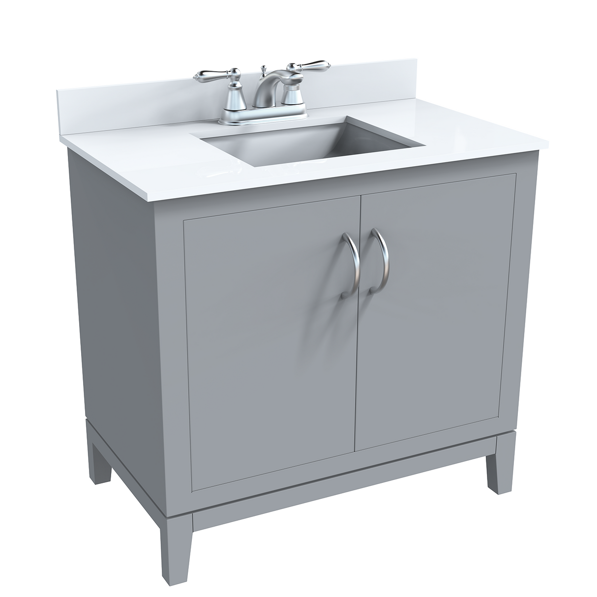 Gray 36" Luton Freestanding Solid Wood Bathroom Vanity With Crystal White Engineered Stone Sink Top & 4 In. Backsplash in Nature Wood Finish