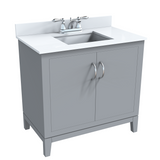Gray 36" Luton Freestanding Solid Wood Bathroom Vanity With Crystal White Engineered Stone Sink Top & 4 In. Backsplash in Nature Wood Finish