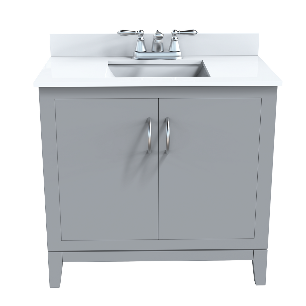 Gray 36" Luton Freestanding Solid Wood Bathroom Vanity With Crystal White Engineered Stone Sink Top & 4 In. Backsplash in Nature Wood Finish