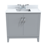 Gray 36" Luton Freestanding Solid Wood Bathroom Vanity With Crystal White Engineered Stone Sink Top & 4 In. Backsplash in Nature Wood Finish