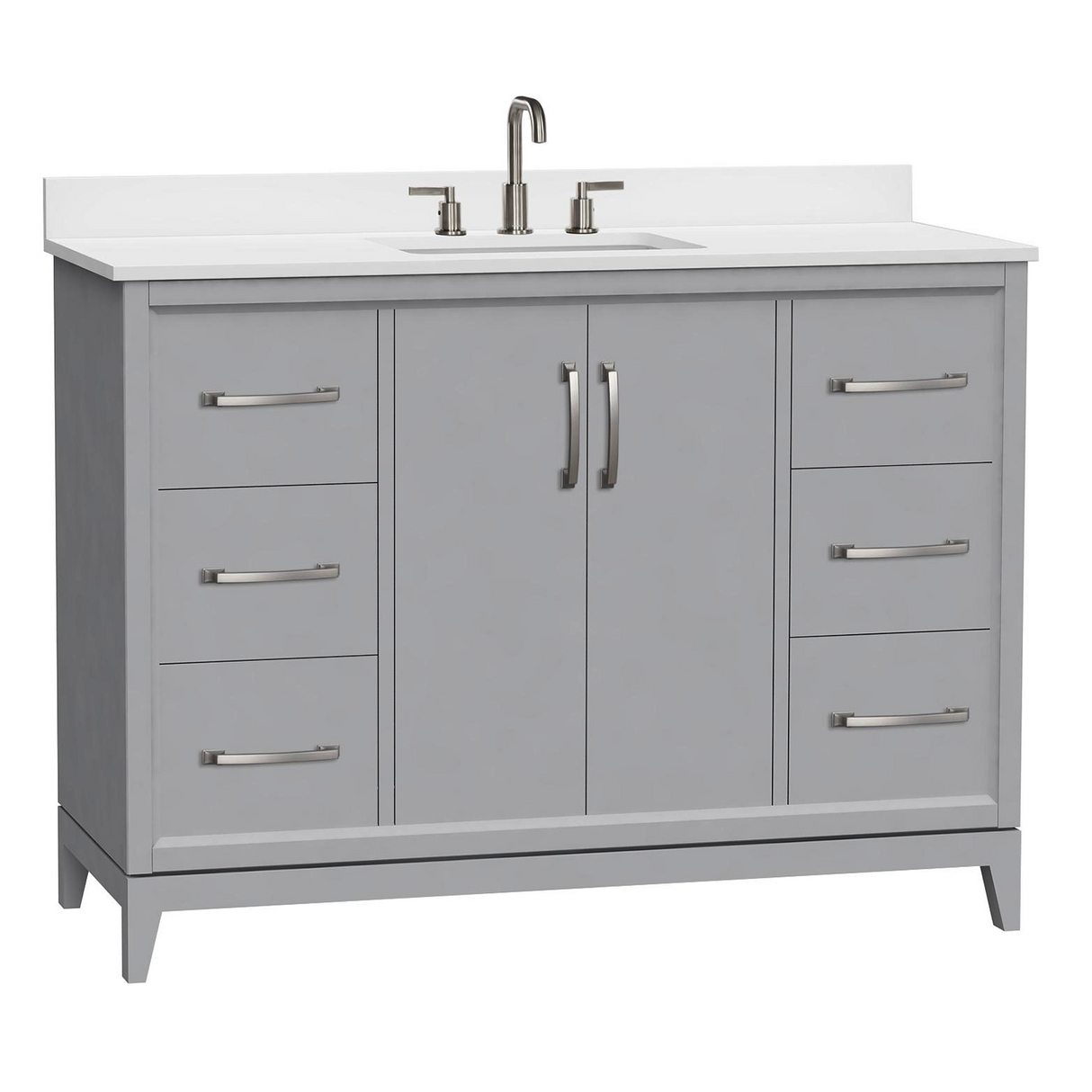 Gray 48" Luton Freestanding Solid Wood Bathroom Vanity With Crystal White Engineered Stone Sink Top & 4 In. Backsplash in Nature Wood Finish