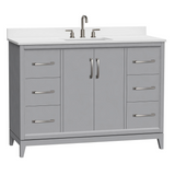 Gray 48" Luton Freestanding Solid Wood Bathroom Vanity With Crystal White Engineered Stone Sink Top & 4 In. Backsplash in Nature Wood Finish