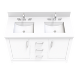 White 49" Luton Freestanding Solid Wood Bathroom Vanity With Crystal White Engineered Stone Double Sink Top & 4 In. Backsplash in Nature Wood Finish