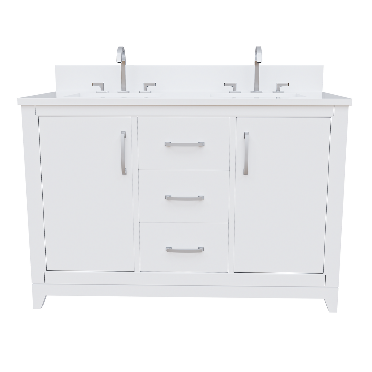 White 49" Luton Freestanding Solid Wood Bathroom Vanity With Crystal White Engineered Stone Double Sink Top & 4 In. Backsplash in Nature Wood Finish