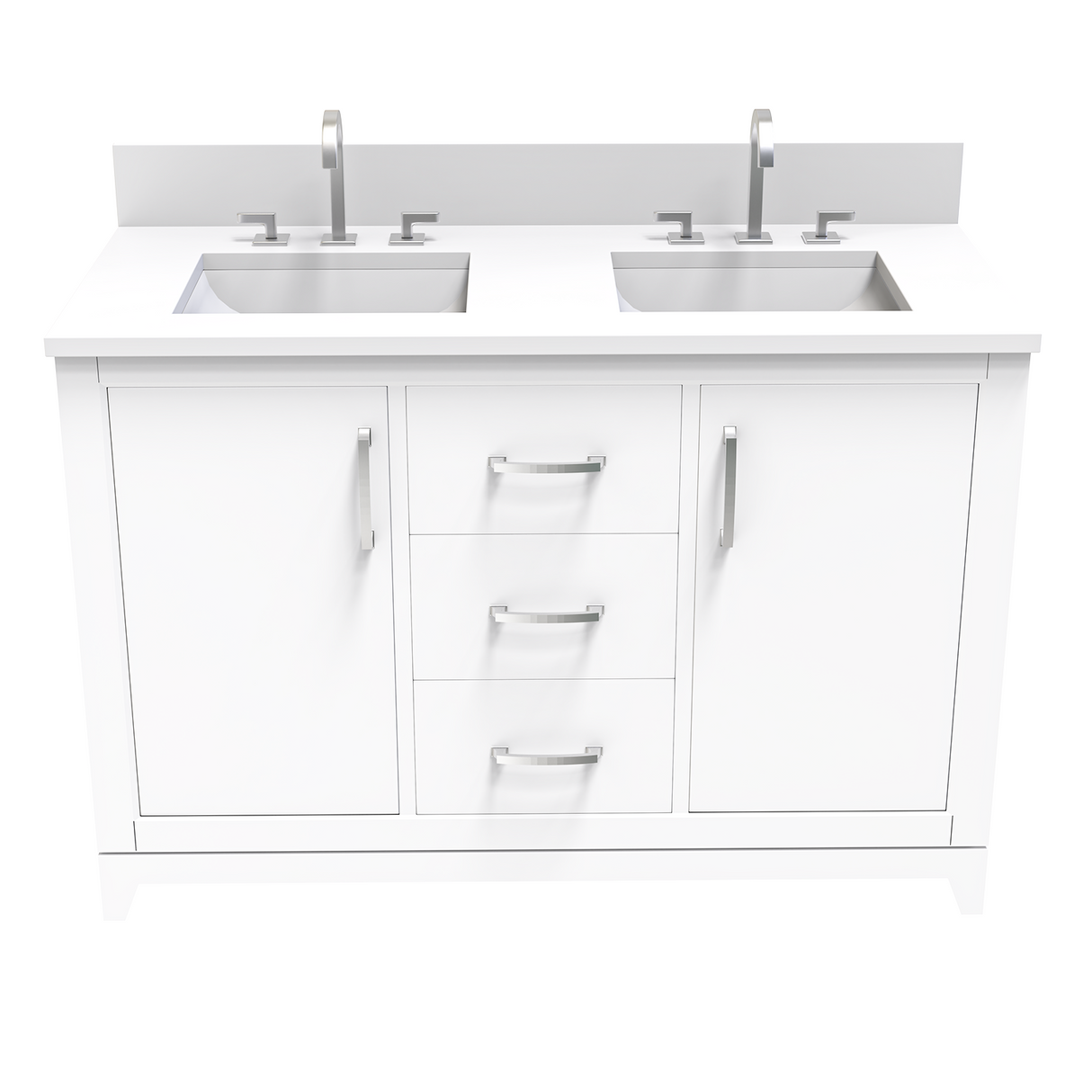 White 49" Luton Freestanding Solid Wood Bathroom Vanity With Crystal White Engineered Stone Double Sink Top & 4 In. Backsplash in Nature Wood Finish