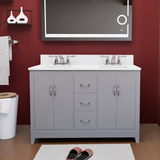 Gray 60" Luton Freestanding Solid Wood Bathroom Vanity With Crystal White Engineered Stone Double Sink Top & 4 In. Backsplash in Nature Wood Finish
