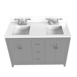 Gray 60" Luton Freestanding Solid Wood Bathroom Vanity With Crystal White Engineered Stone Double Sink Top & 4 In. Backsplash in Nature Wood Finish