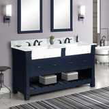60" Farmington Freestanding Solid Wood Bathroom Vanity in Navy Blue with Carrara Engineered Stone Top with 4 in. Backsplash & Apron Farmhouse Double Sink