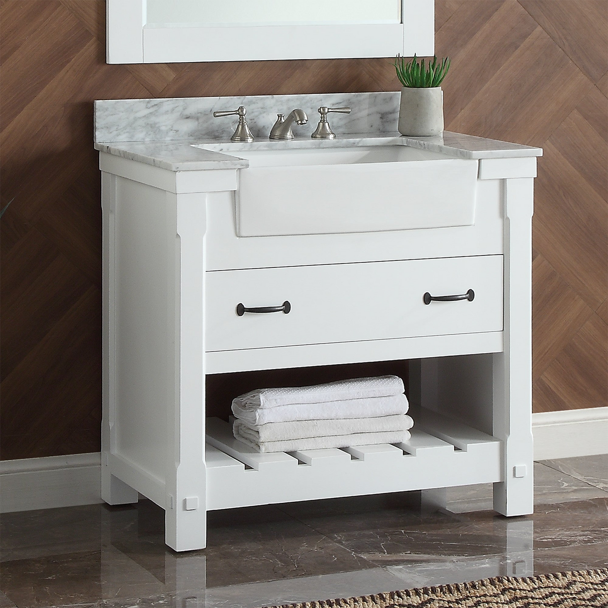 37" Bathroom Vanity in White With Sink - Premium Farmington Family
