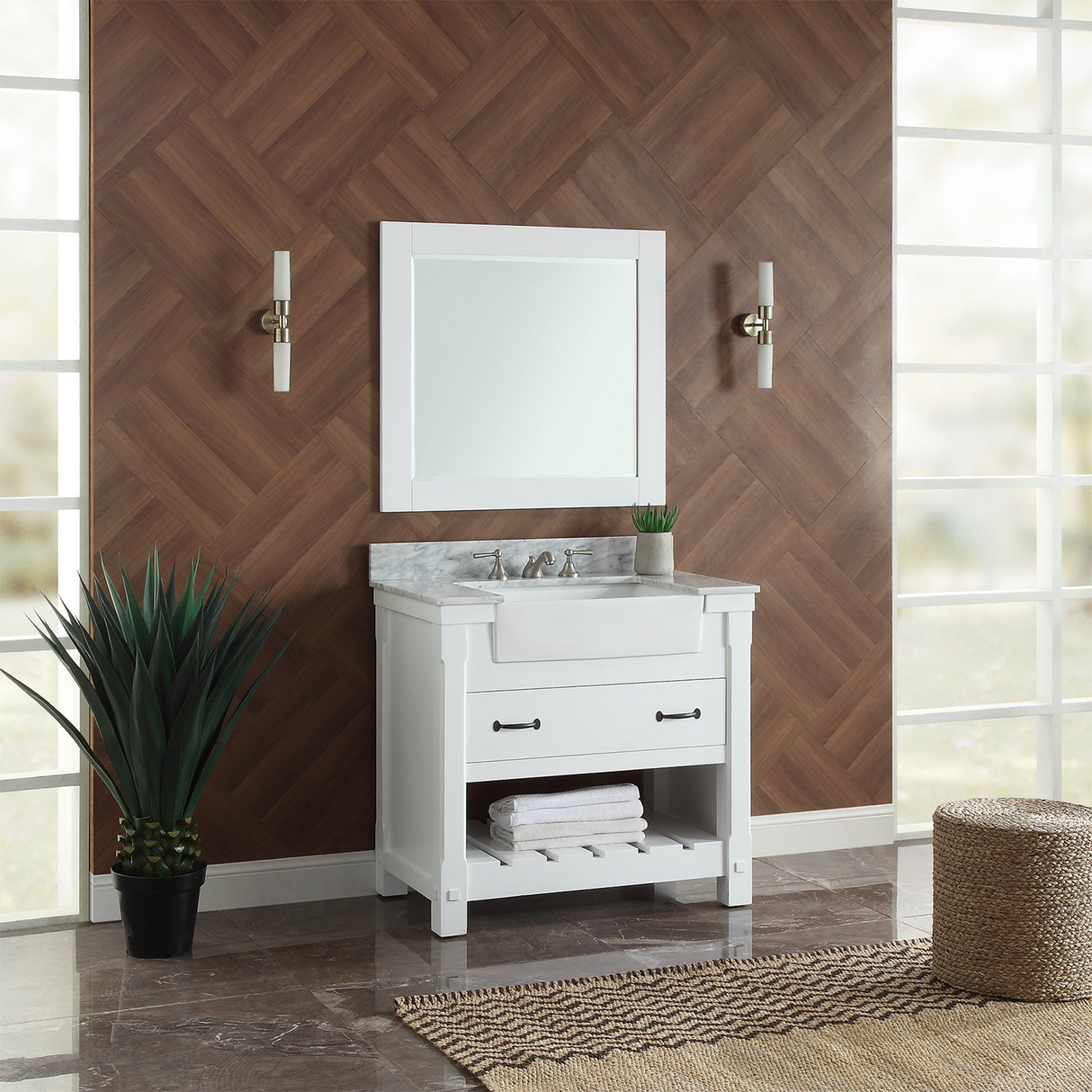 37" Bathroom Vanity in White With Sink - Premium Farmington Family