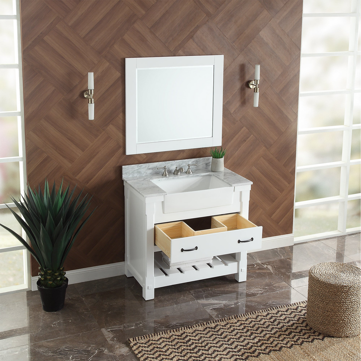 37" Bathroom Vanity in White With Sink - Premium Farmington Family