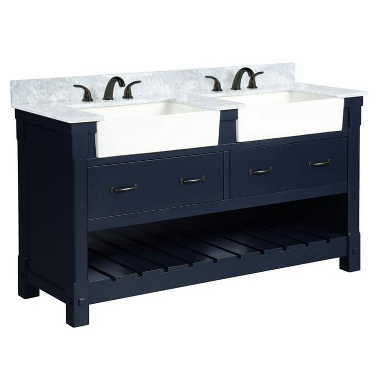 61" Bathroom Vanity in Navy Blue With Double Sink - Premium Farmington Family