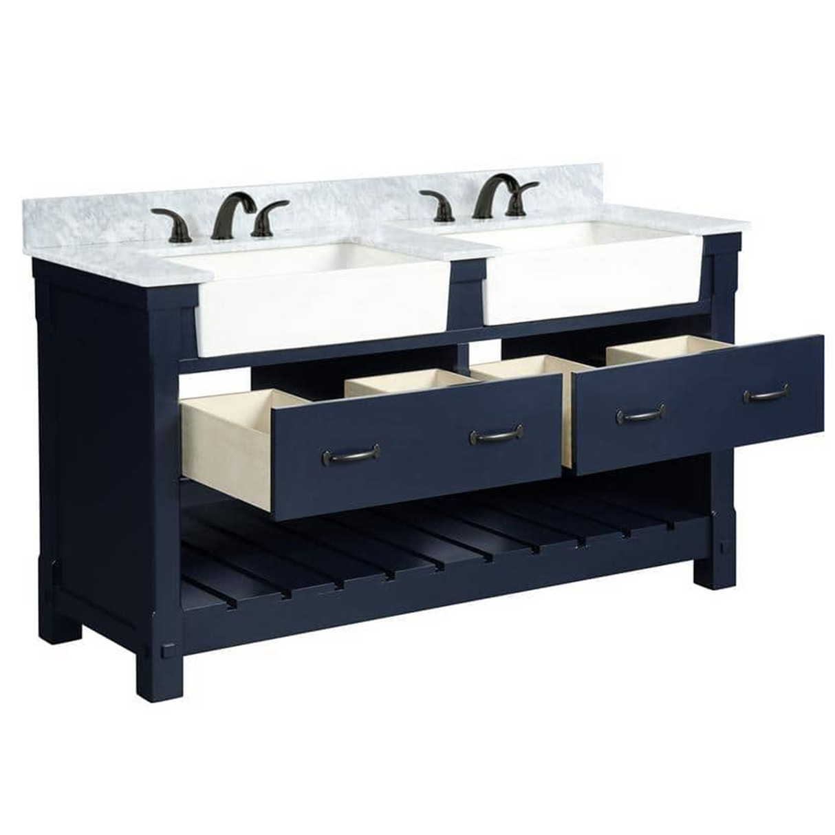 61" Bathroom Vanity in Navy Blue With Double Sink - Premium Farmington Family