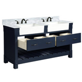 61" Bathroom Vanity in Navy Blue With Double Sink - Premium Farmington Family