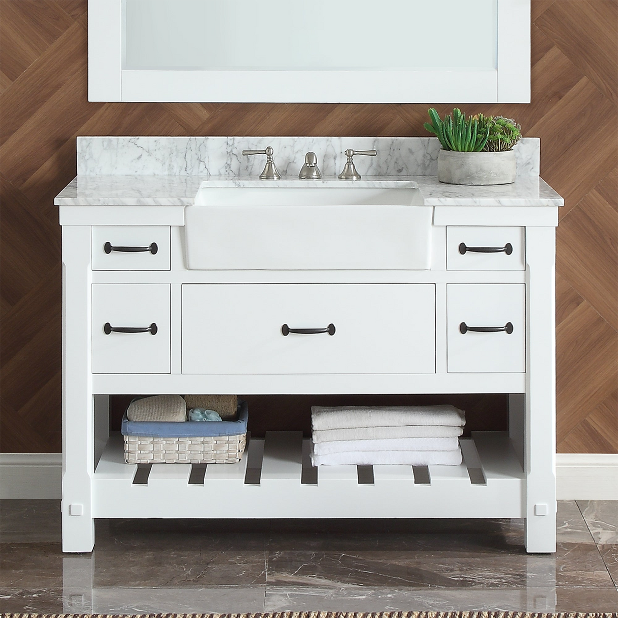 49" Bathroom Vanity in White With Sink - Premium Farmington Family