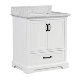 30" Rhoda Freestanding White Solid Wood Bathroom Vanity with Natural Carrara White Marble Sink Top with 4 In. Backsplash