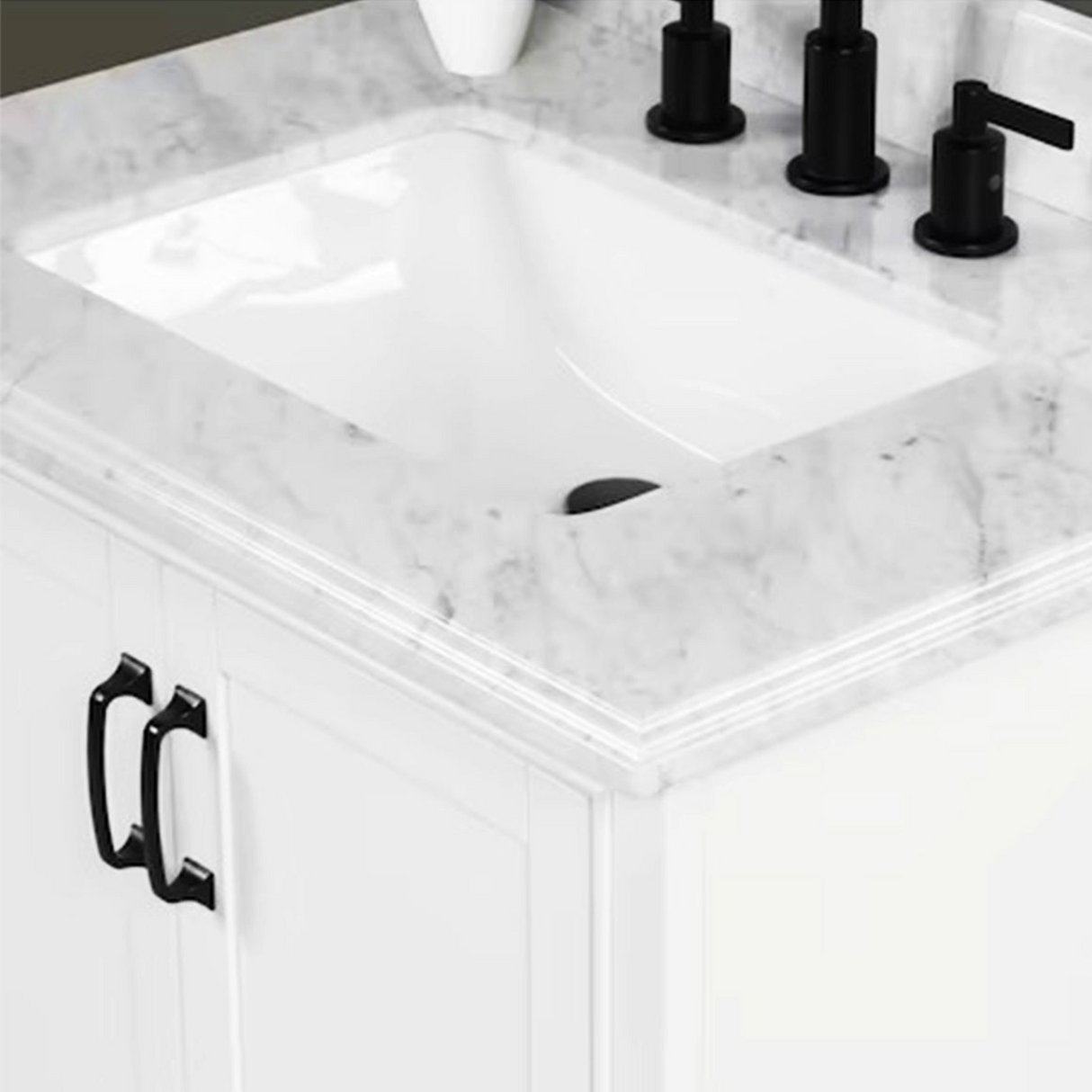 30" Rhoda Freestanding White Solid Wood Bathroom Vanity with Natural Carrara White Marble Sink Top with 4 In. Backsplash