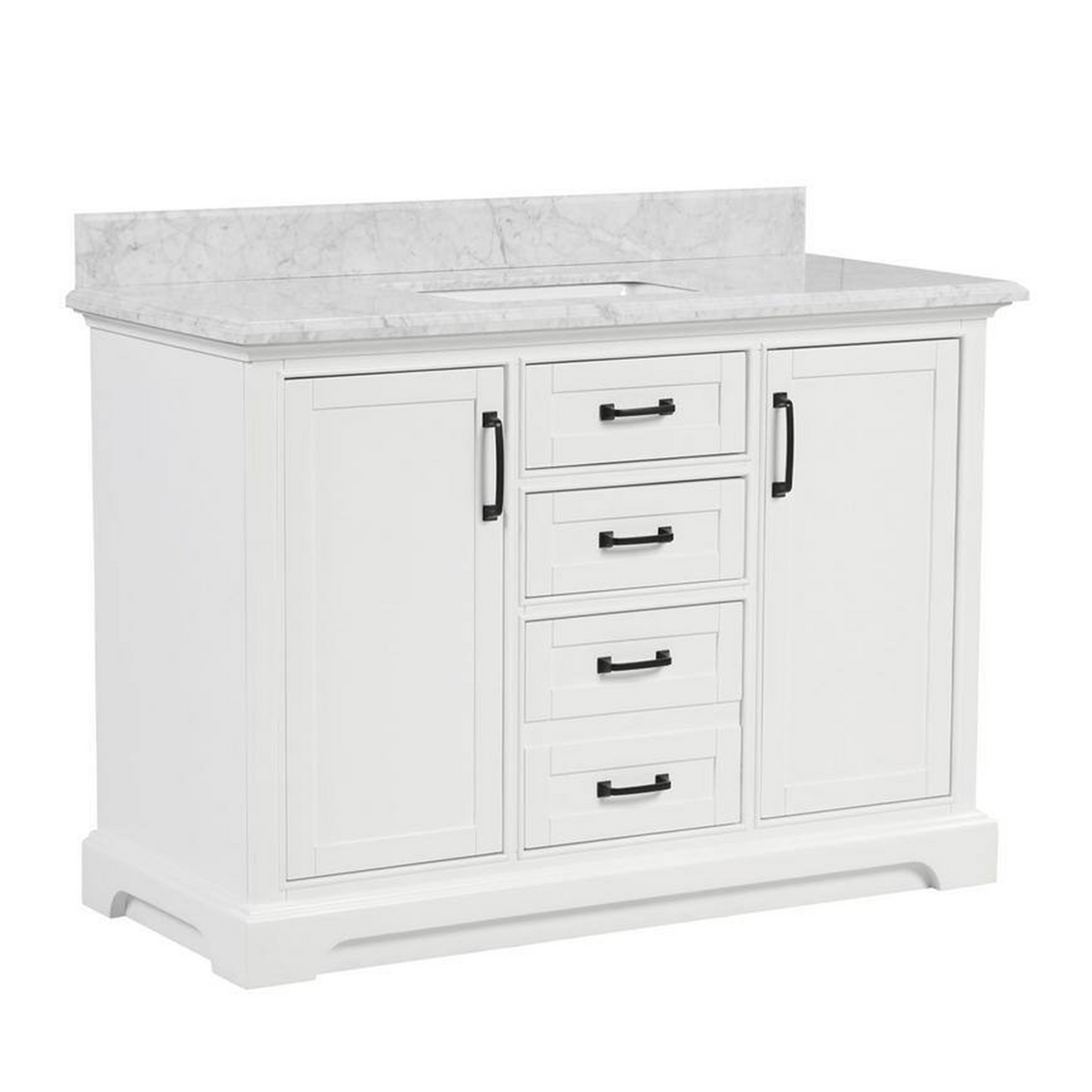 48" Rhoda Freestanding White Solid Wood Bathroom Vanity with Natural Carrara White Marble Sink Top with 4 In. Backsplash