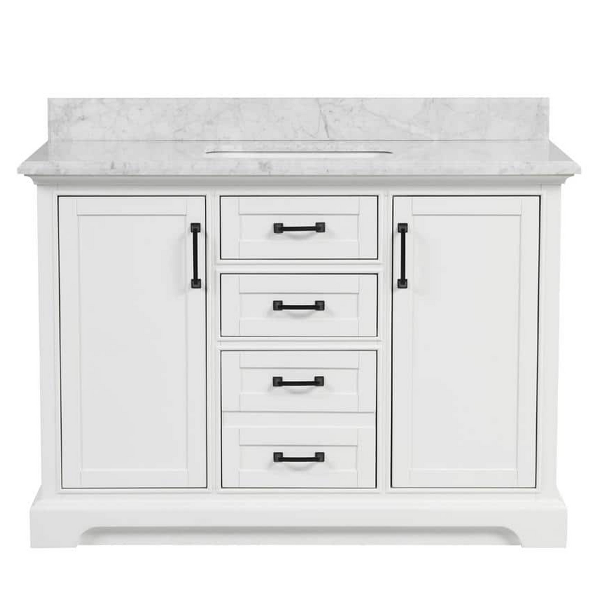 48" Rhoda Freestanding White Solid Wood Bathroom Vanity with Natural Carrara White Marble Sink Top with 4 In. Backsplash