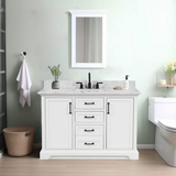 48" Rhoda Freestanding White Solid Wood Bathroom Vanity with Natural Carrara White Marble Sink Top with 4 In. Backsplash